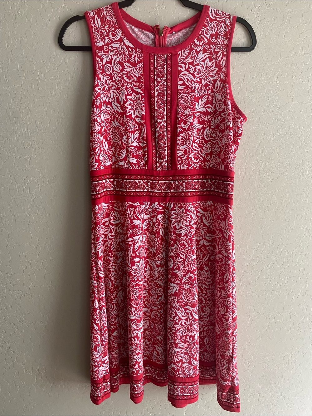Michael Kors Red White Floral Border Print Sleeveless Dress Size M/L